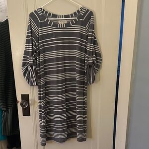 Max Studio Charcoal and White Striped Long Sleeve Dress